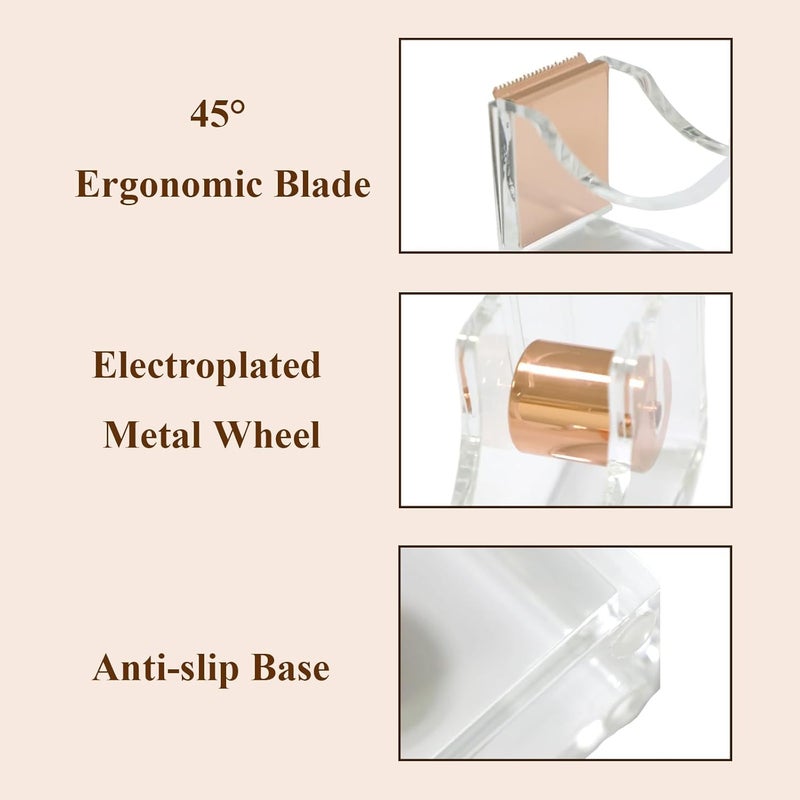 Mersper Gold Tape Dispenser, Clear Acrylic Desk Tape dispensers with Serrated Metal Edge, Modern Aesthetic Office & Craft Tape Organizer for Gift Wrapping, 1 Inch Core, Non-Slip Weighted Base - Image 2